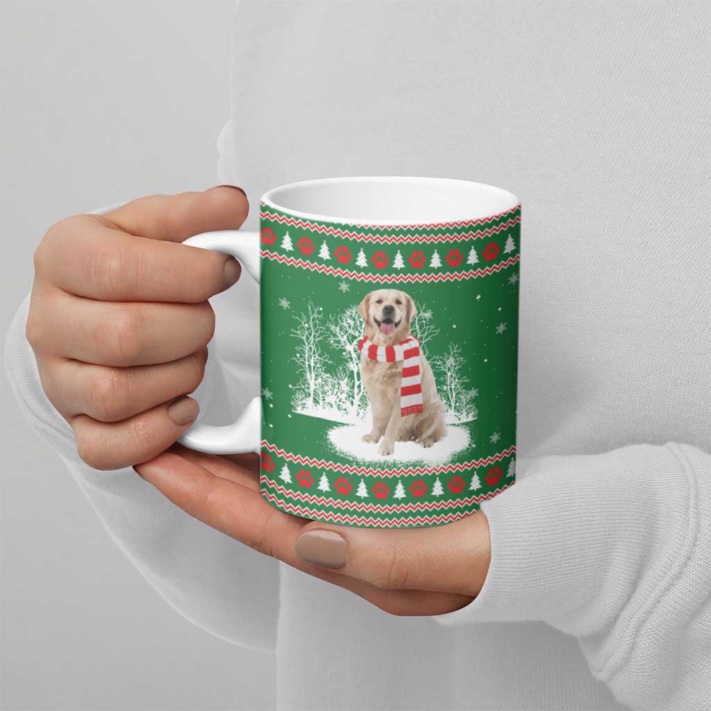 Golden Retriever Christmas Ceramic Mug with Red Scarf Snowflakes and Tree Pattern - Wonder Print Shop