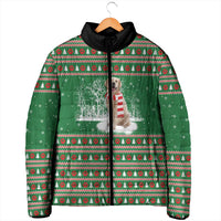 Golden Retriever Christmas Padded Jacket with Red Scarf Snowflakes and Tree Pattern - Wonder Print Shop