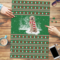 Golden Retriever Christmas Puzzle with Red Scarf Snowflakes and Tree Pattern - Wonder Print Shop