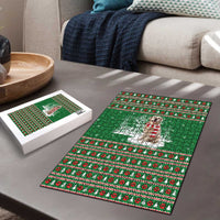 Golden Retriever Christmas Puzzle with Red Scarf Snowflakes and Tree Pattern - Wonder Print Shop