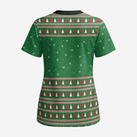 Golden Retriever Christmas Scrub Top with Red Scarf Snowflakes and Tree Pattern - Wonder Print Shop