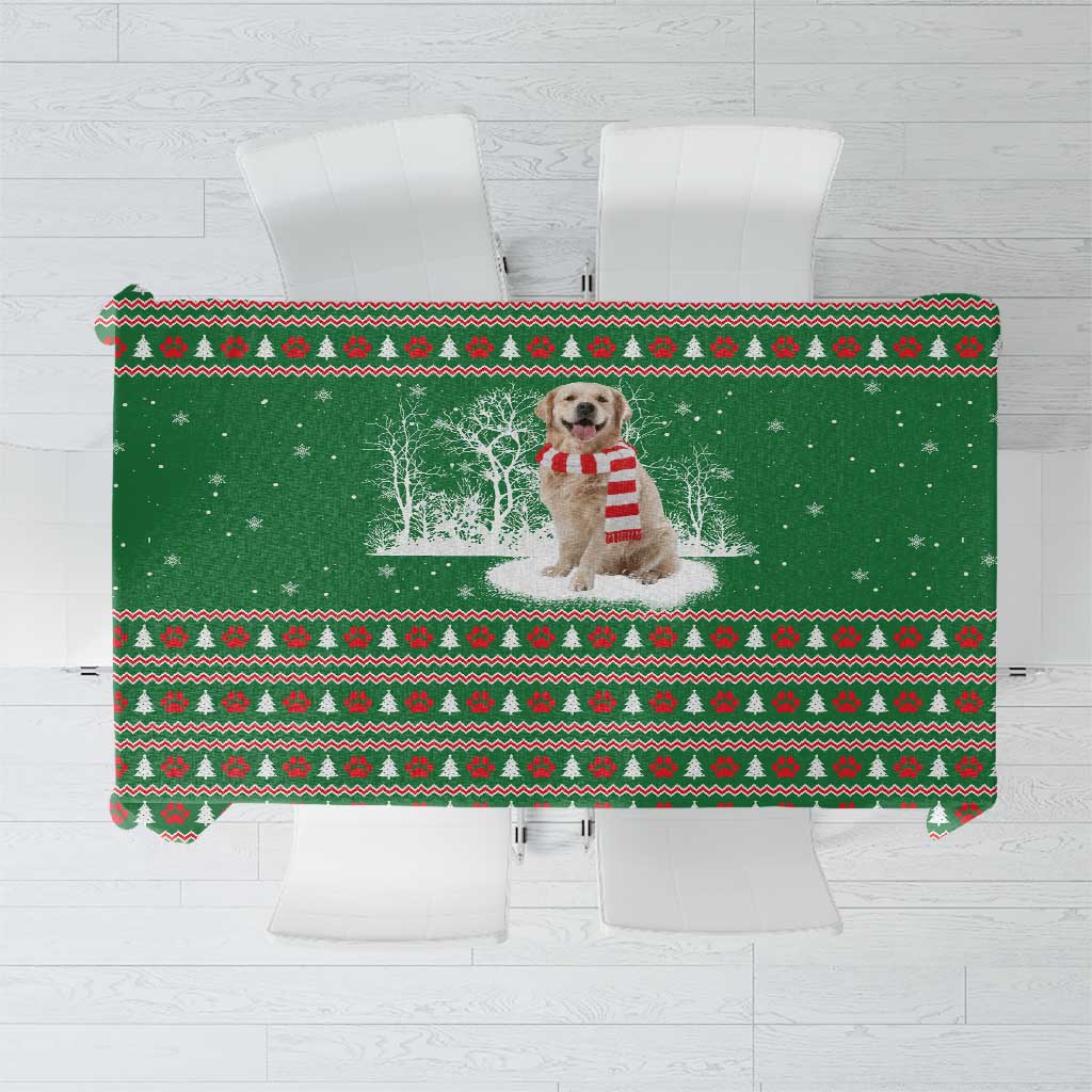 Golden Retriever Christmas Tablecloth with Red Scarf Snowflakes and Tree Pattern - Wonder Print Shop