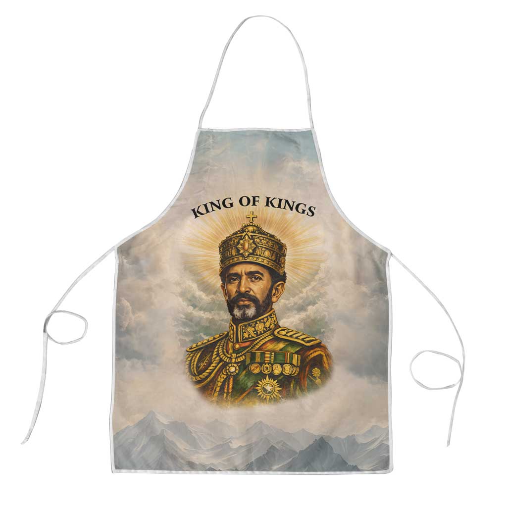 Haile Selassie I Ethiopia Apron with King of Kings and Conquering Lion Cloud Rays and Regal Portrait - Wonder Print Shop