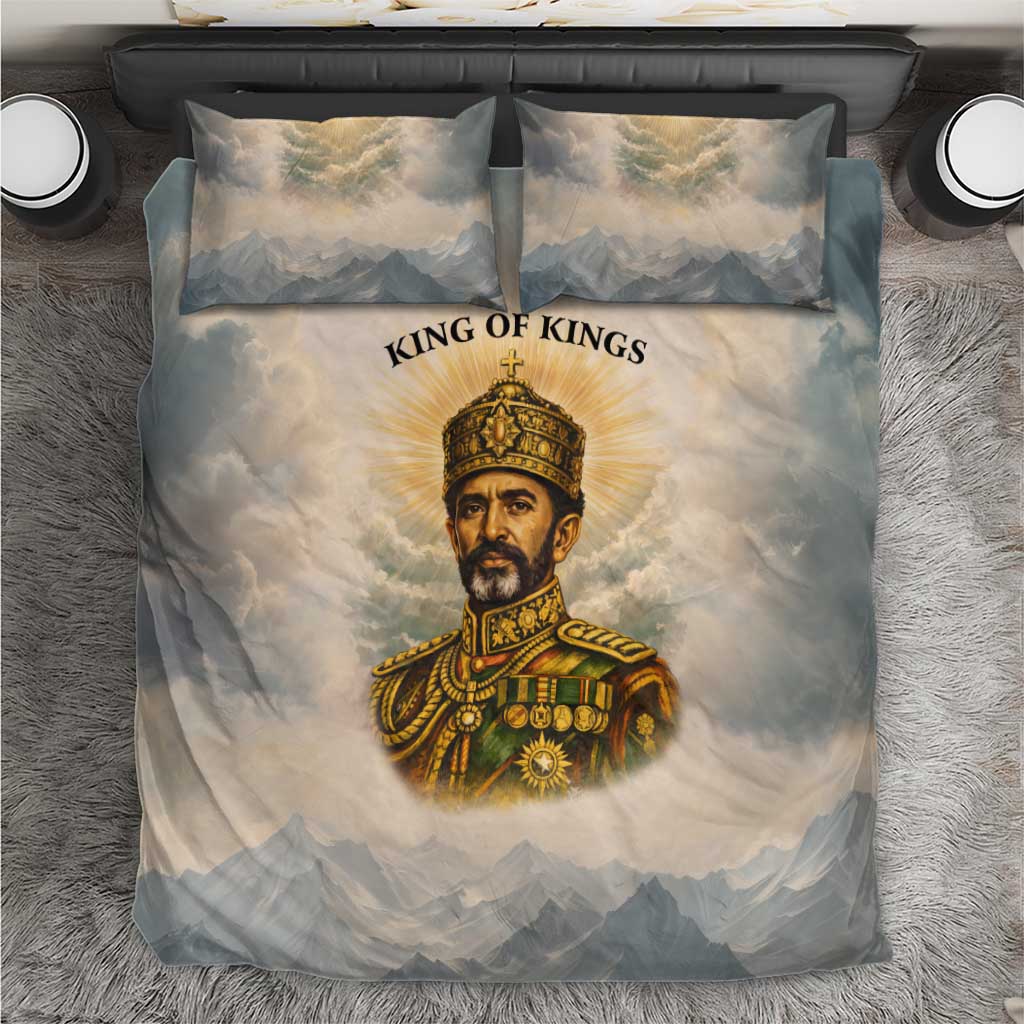 Haile Selassie I Ethiopia Bedding Set with King of Kings and Conquering Lion Cloud Rays and Regal Portrait - Wonder Print Shop