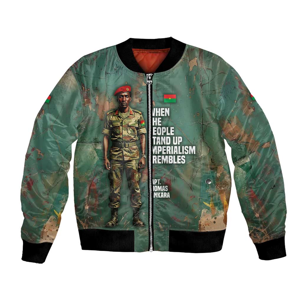 Burkina Faso Thomas Sankara Bomber Jacket with Military Stance and Anti-Imperialist Quote Tribute Design - Wonder Print Shop