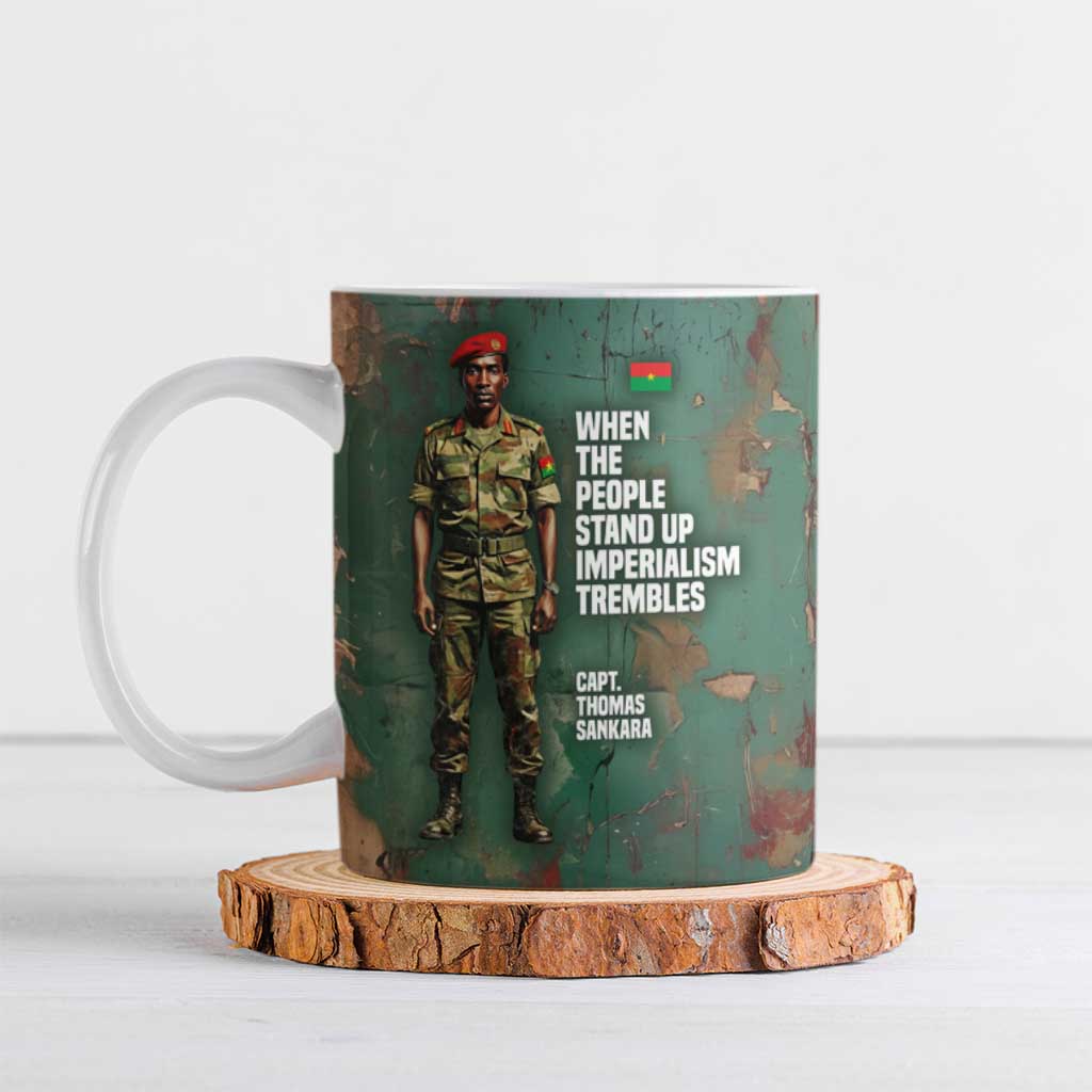 Burkina Faso Thomas Sankara Ceramic Mug with Military Stance and Anti-Imperialist Quote Tribute Design - Wonder Print Shop
