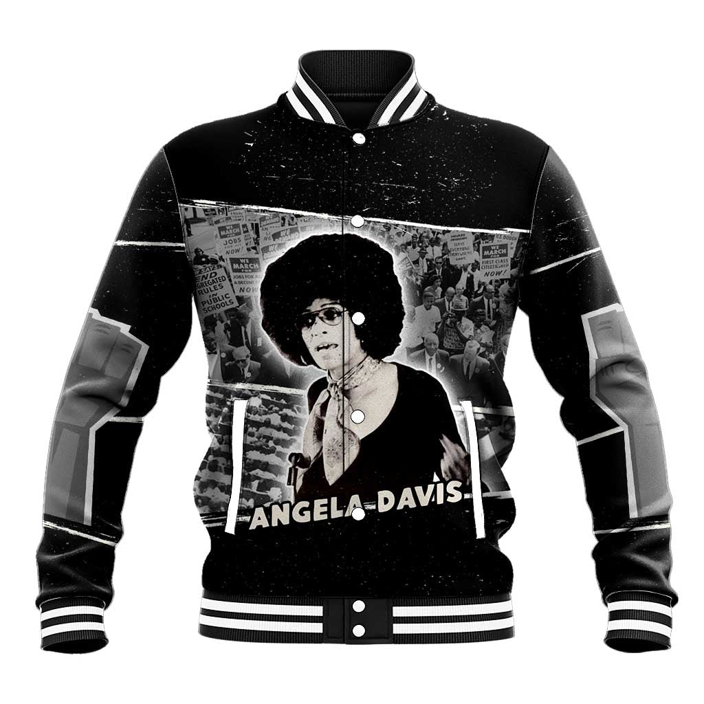Angela Davis Baseball Jacket Protest Design Liberating Minds and Society Quote Civil Rights Movement - Wonder Print Shop