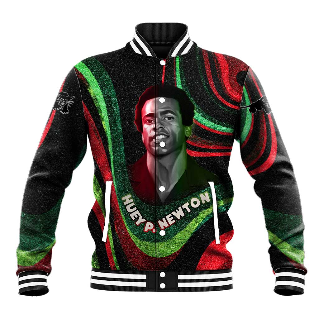 Huey P. Newton Baseball Jacket Swirl Design Black Panther Party Symbol Revolutionary Tribute - Wonder Print Shop