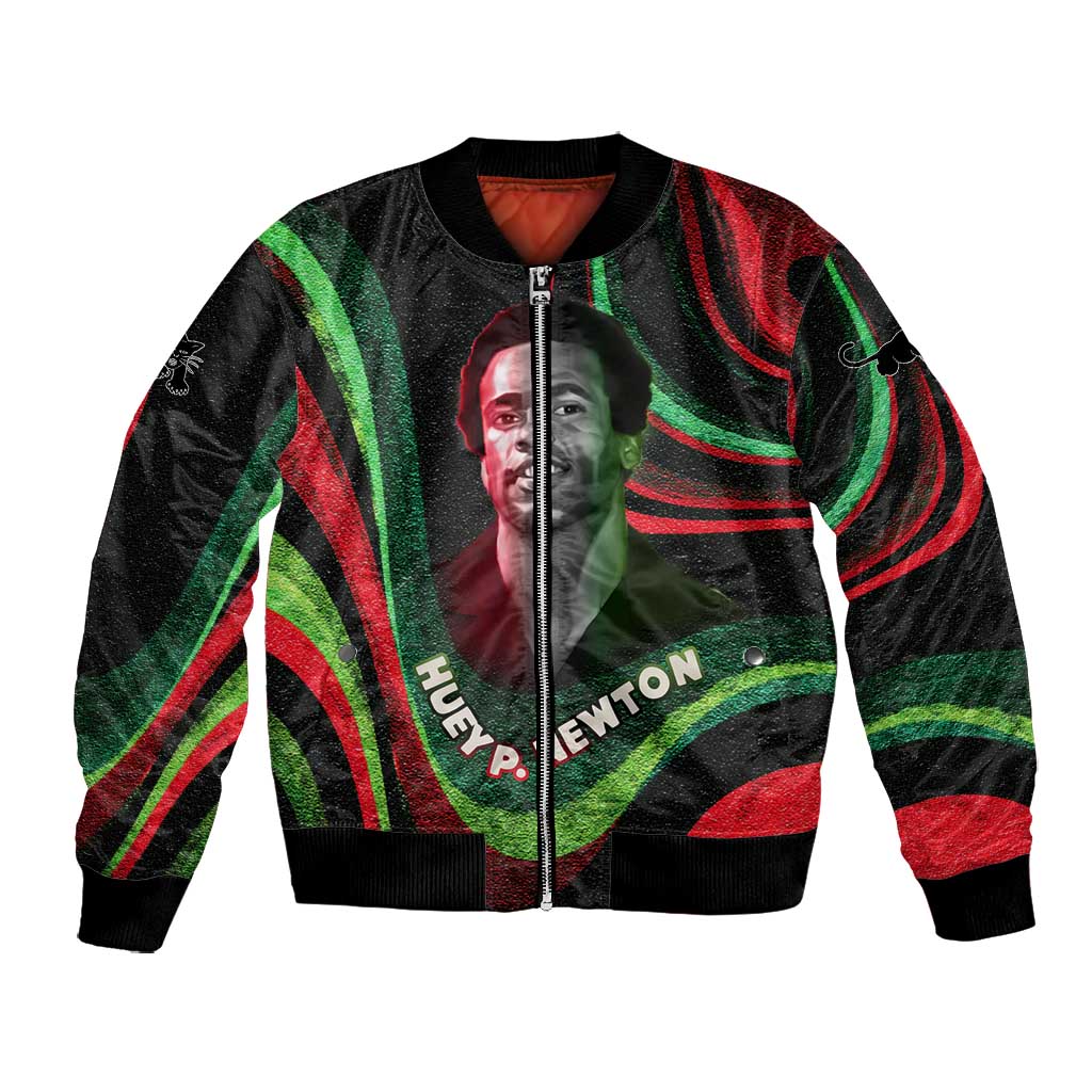 Huey P. Newton Bomber Jacket Swirl Design Black Panther Party Symbol Revolutionary Tribute - Wonder Print Shop