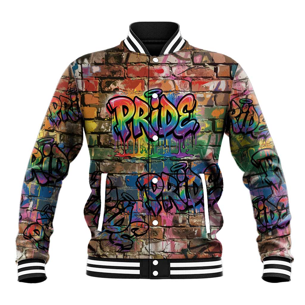 Pride Graffiti Wall Baseball Jacket Speak Your Truth, Embrace Your Color