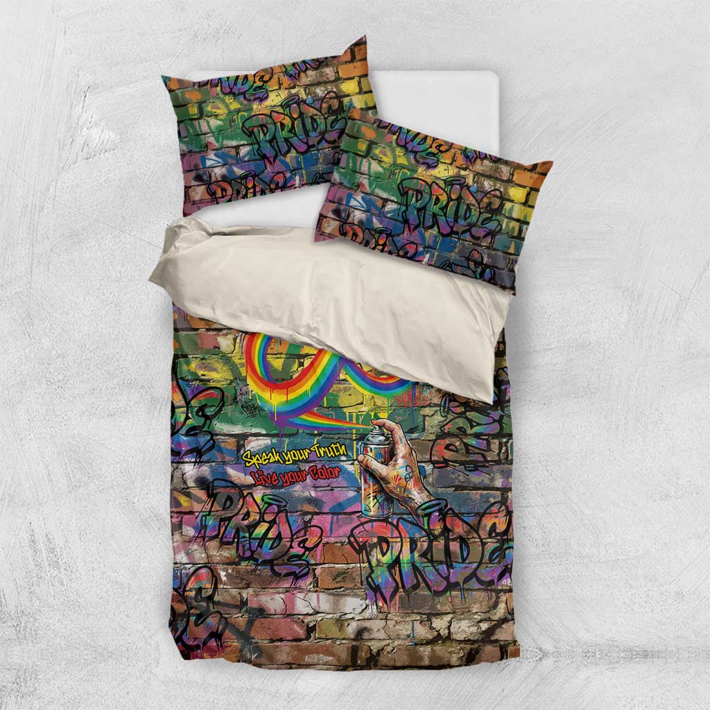 Pride Graffiti Wall Bedding Set Speak Your Truth, Embrace Your Color
