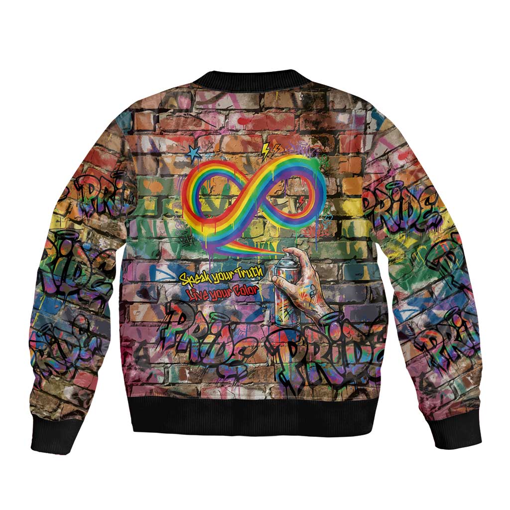 Pride Graffiti Wall Bomber Jacket Speak Your Truth, Embrace Your Color