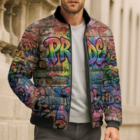 Pride Graffiti Wall Bomber Puffer Jacket Speak Your Truth, Embrace Your Color