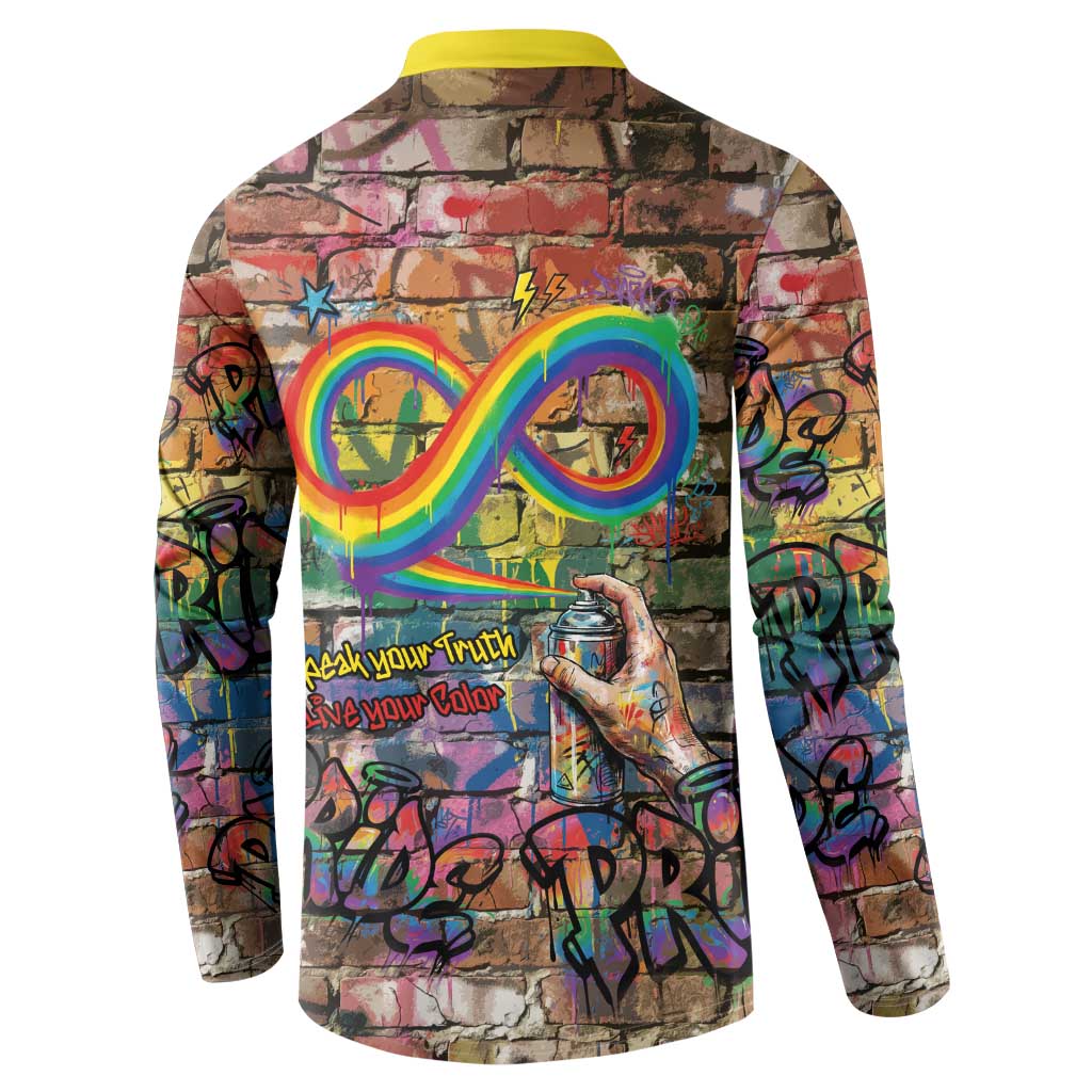 Pride Graffiti Wall Button Sweatshirt Speak Your Truth, Embrace Your Color