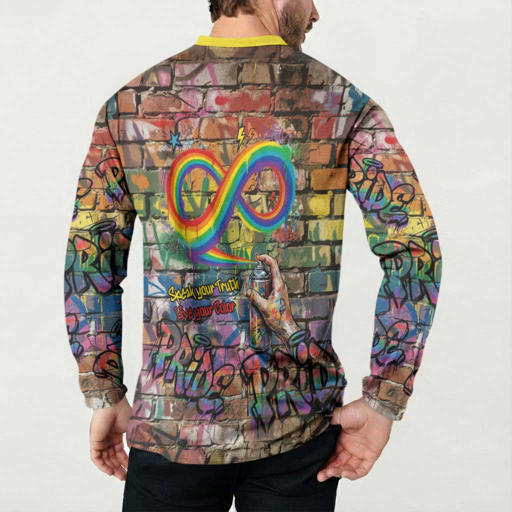 Pride Graffiti Wall Button Sweatshirt Speak Your Truth, Embrace Your Color