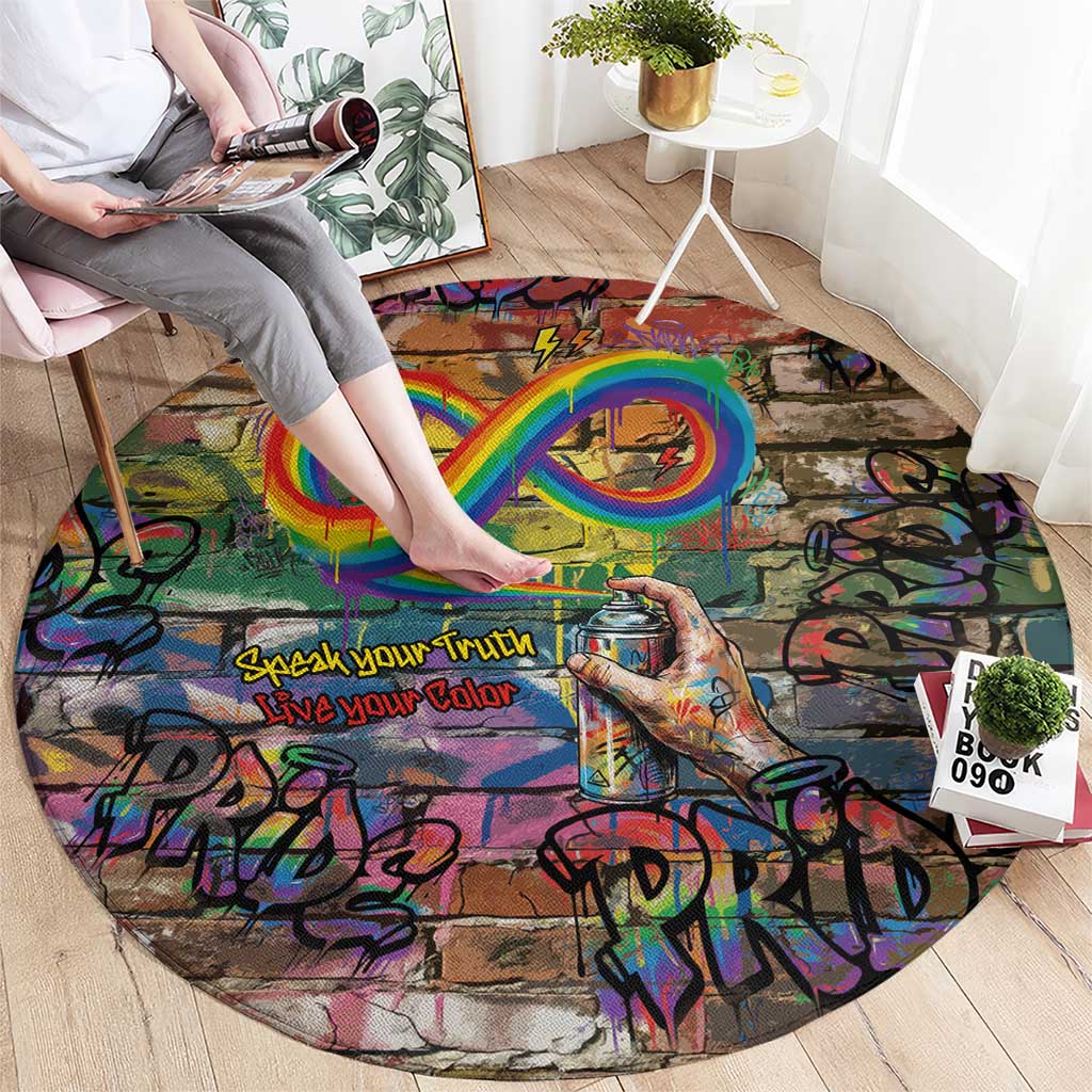 Pride Graffiti Wall Round Carpet Speak Your Truth, Embrace Your Color