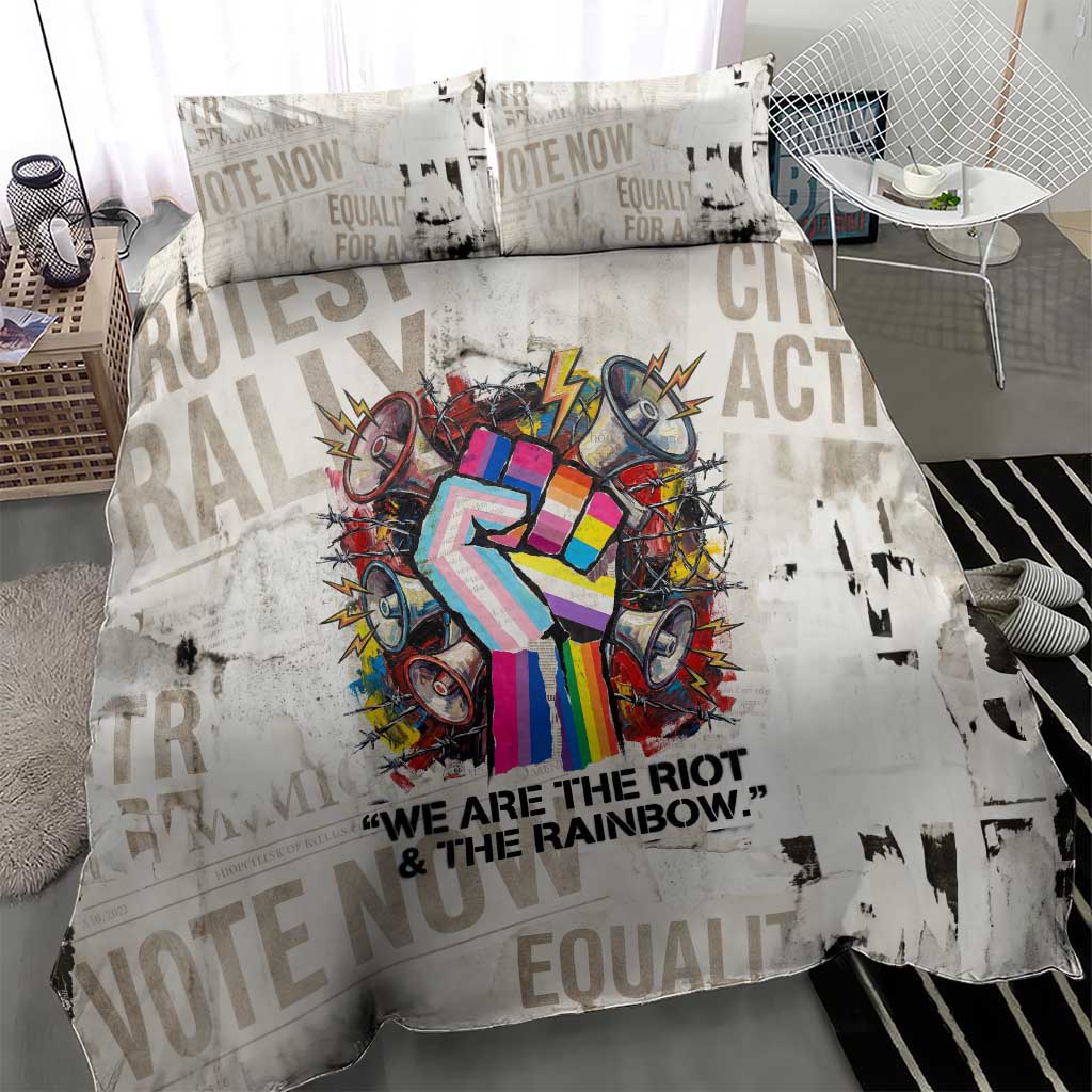 Loud & Proud Bedding Set Riot and the Rainbow Protest Art