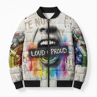 Loud & Proud Bomber Puffer Jacket Riot and the Rainbow Protest Art