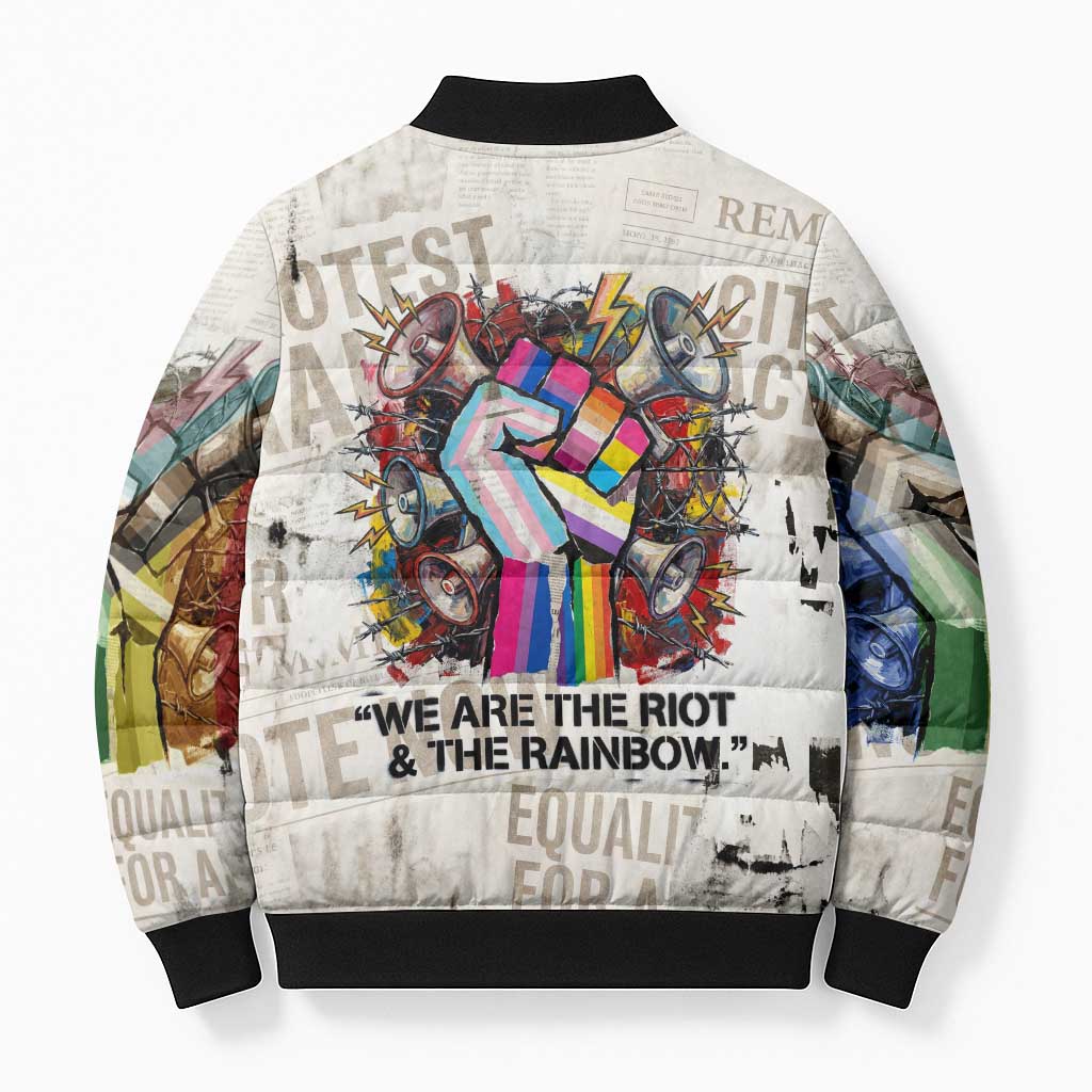 Loud & Proud Bomber Puffer Jacket Riot and the Rainbow Protest Art