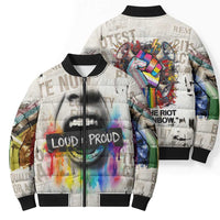 Loud & Proud Bomber Puffer Jacket Riot and the Rainbow Protest Art