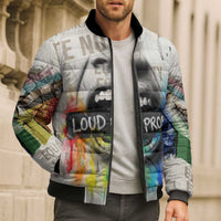 Loud & Proud Bomber Puffer Jacket Riot and the Rainbow Protest Art