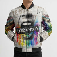 Loud & Proud Bomber Puffer Jacket Riot and the Rainbow Protest Art