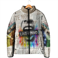 Loud & Proud Padded Jacket Riot and the Rainbow Protest Art