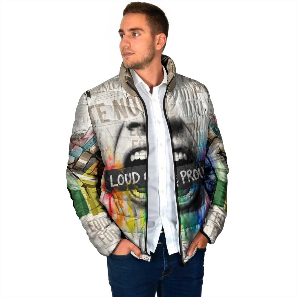 Loud & Proud Padded Jacket Riot and the Rainbow Protest Art