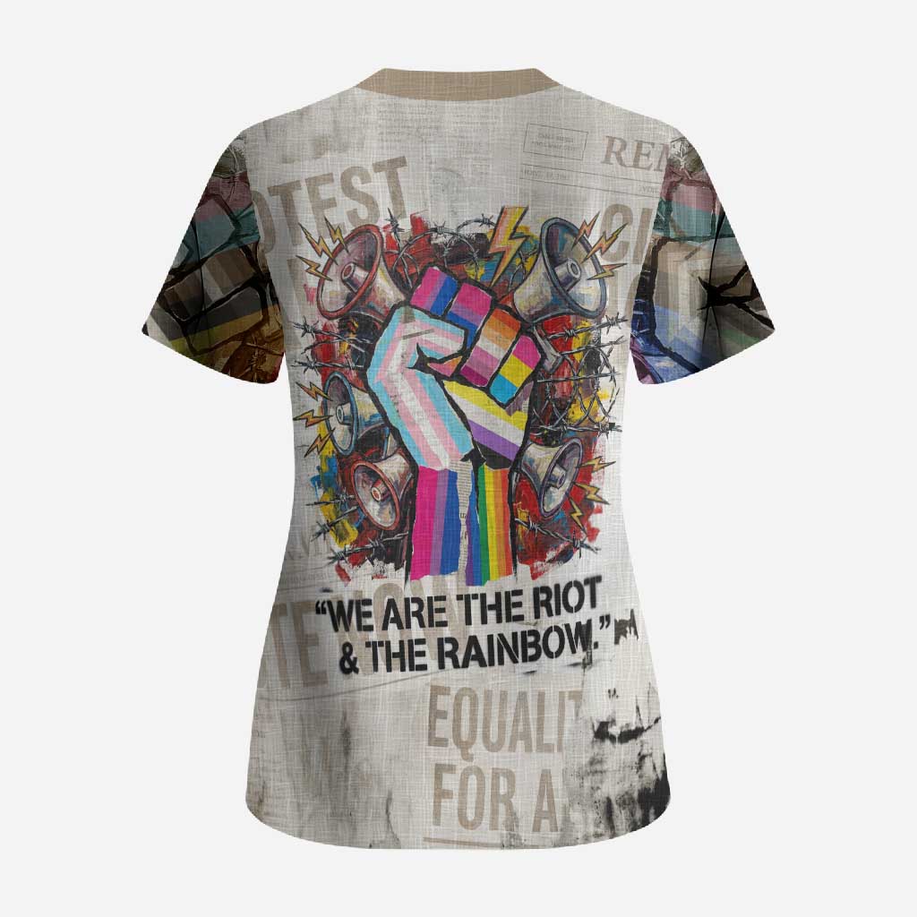 Loud & Proud Scrub Top Riot and the Rainbow Protest Art