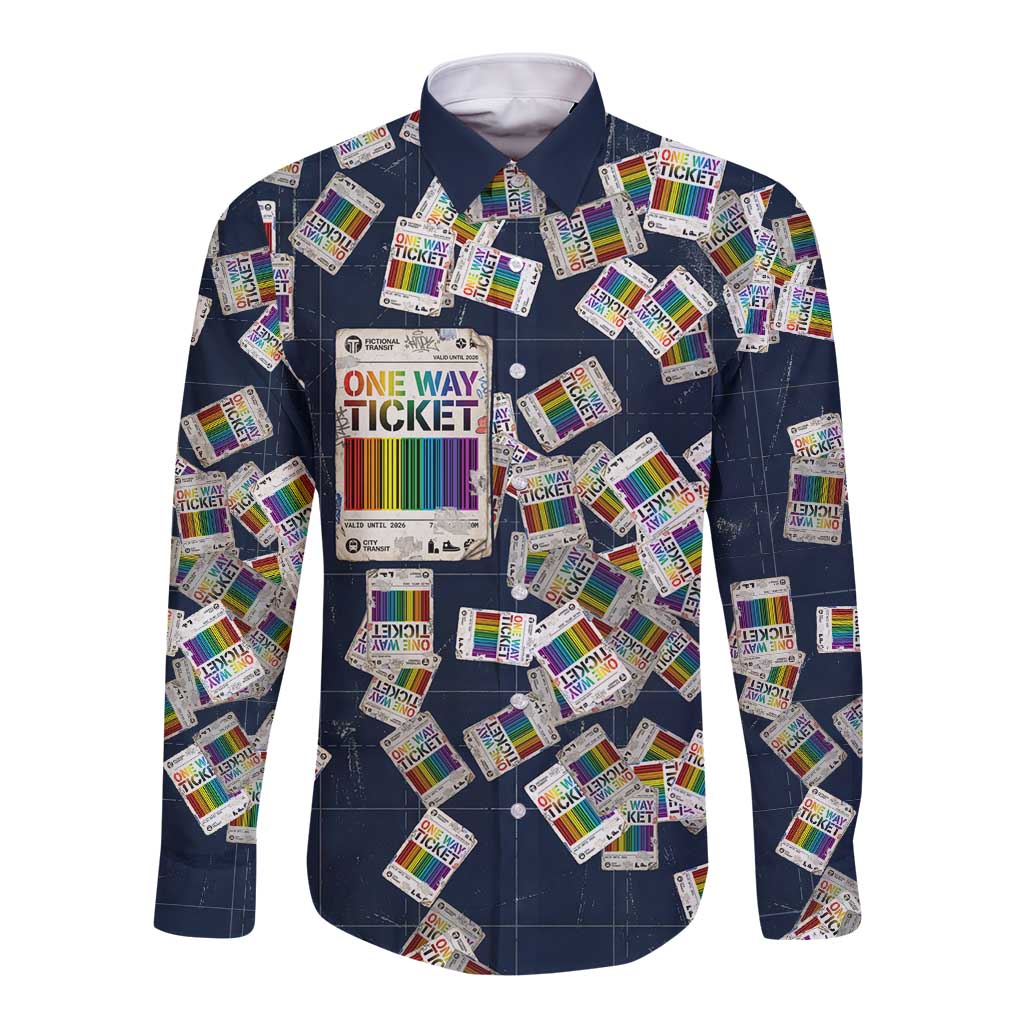 One Way Ticket Long Sleeve Button Shirt Your Journey, Your Path, No Wrong Turns