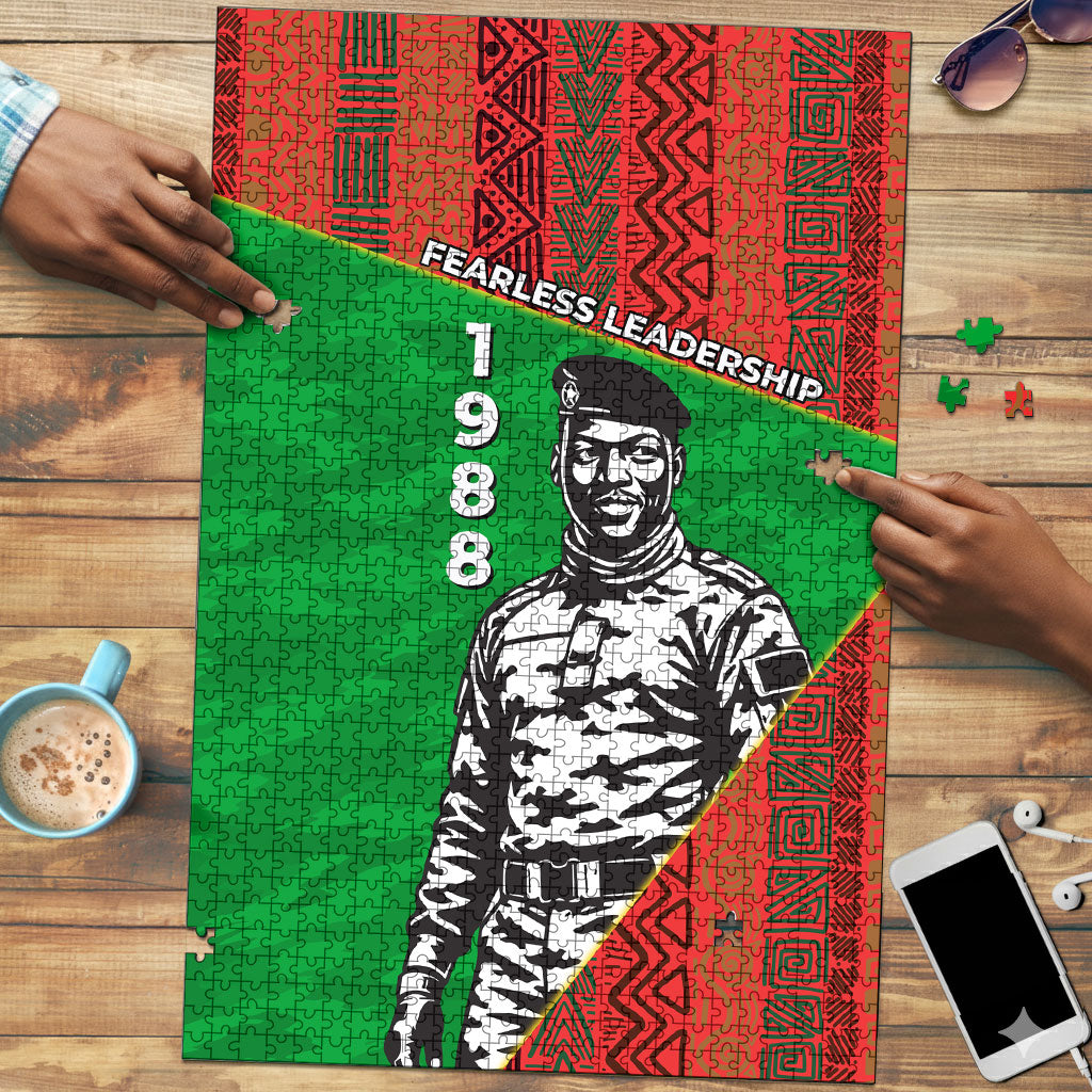 Ibrahim Traore Burkina Faso Fearless Leadership Puzzle West African Tribal Pattern And Patriotic Camo Art