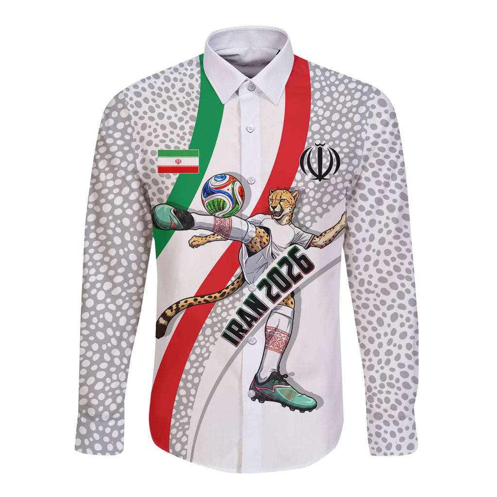 Personalized Iran Football Cheetah Long Sleeve Button Shirt Persian Cheetah Graphic With Iranian Flag And Symbol