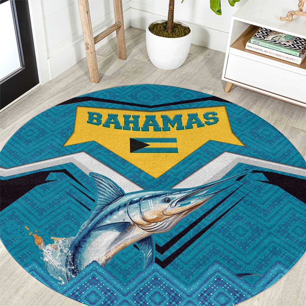 Bahamas Round Carpet with Blue Marlin Fish Tribal Chevron Flag Spirit