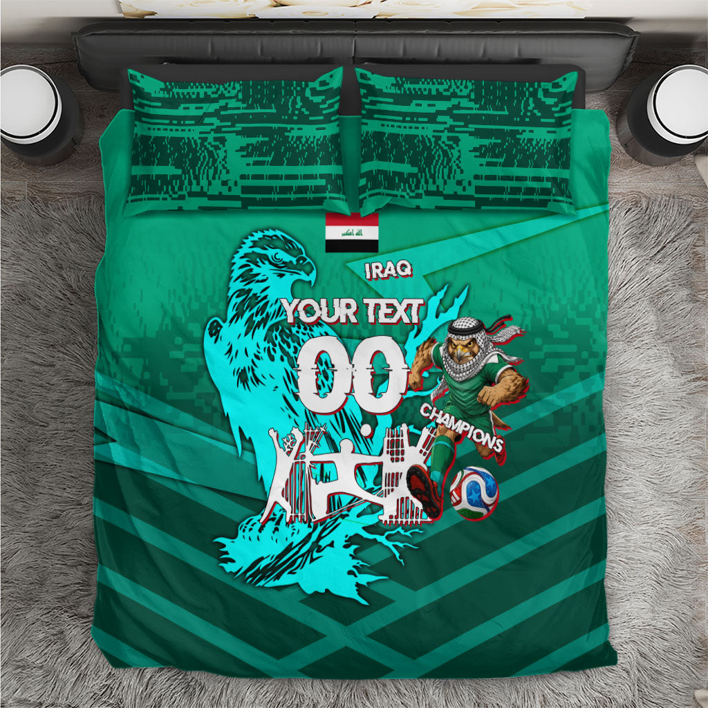 Personalized Iraq Football Champions Bedding Set Fierce Eagle Mascot In Keffiyeh