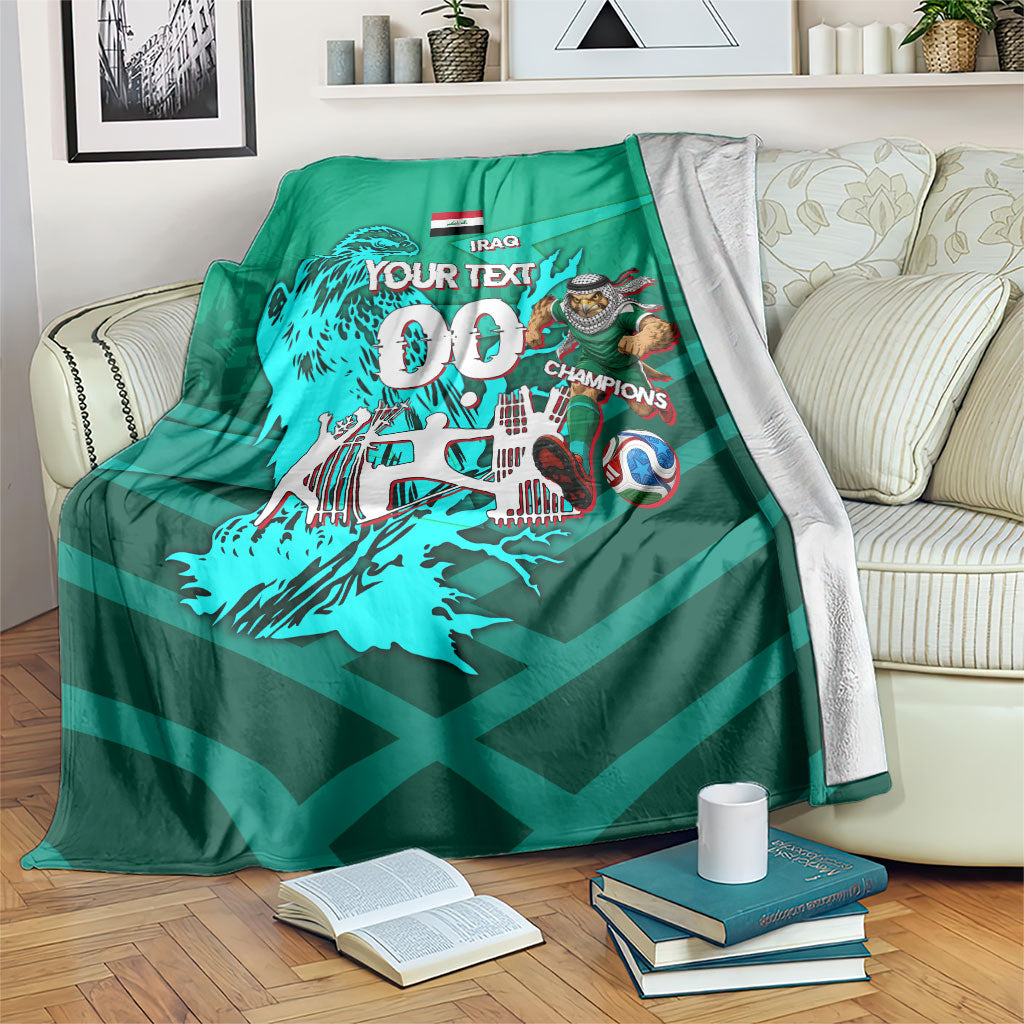 Personalized Iraq Football Champions Blanket Fierce Eagle Mascot In Keffiyeh