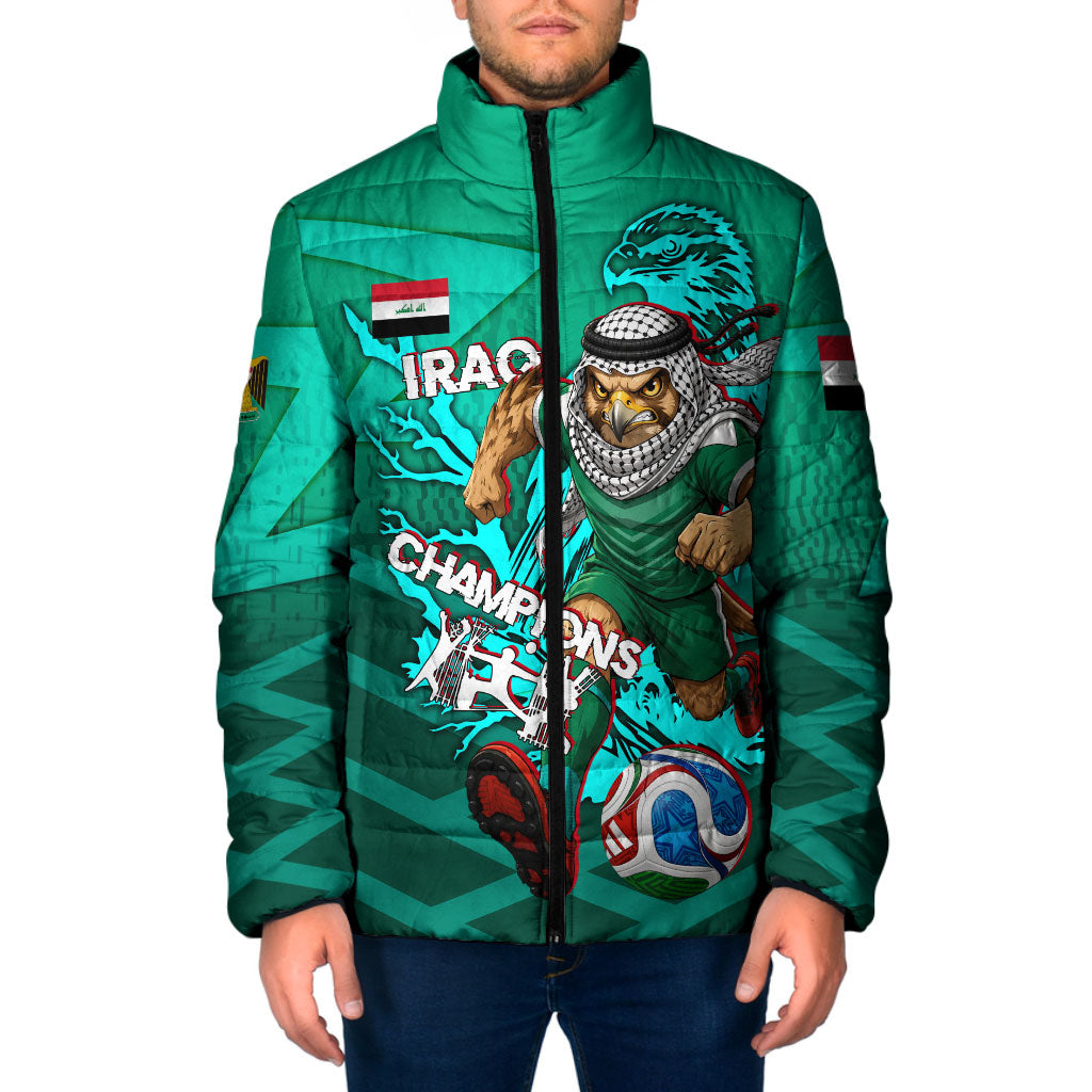 Personalized Iraq Football Champions Padded Jacket Fierce Eagle Mascot In Keffiyeh