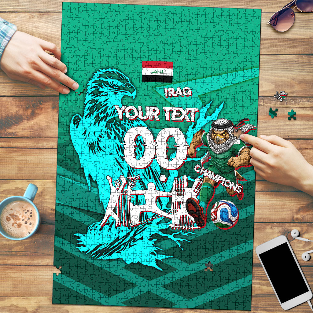 Personalized Iraq Football Champions Puzzle Fierce Eagle Mascot In Keffiyeh