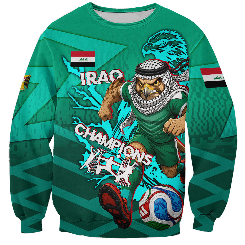 Personalized Iraq Football Champions Sweatshirt Fierce Eagle Mascot In Keffiyeh