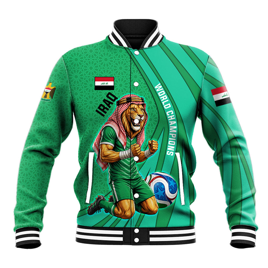 Personalized Iraq World Champions Lion Baseball Jacket Funny Lion Mascot Traditional Keffiyeh