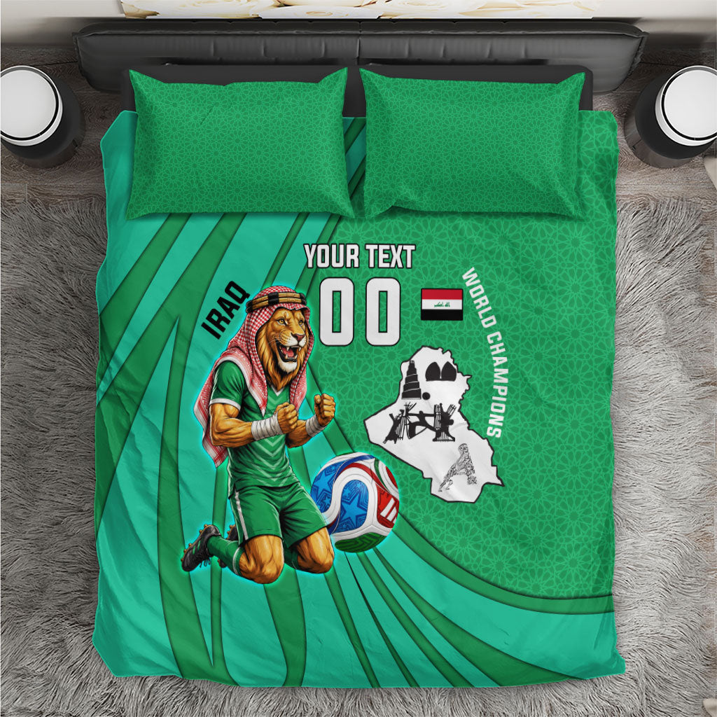 Personalized Iraq World Champions Lion Bedding Set Funny Lion Mascot Traditional Keffiyeh