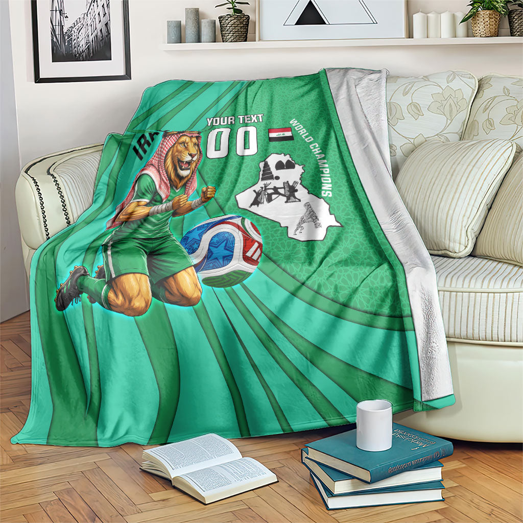 Personalized Iraq World Champions Lion Blanket Funny Lion Mascot Traditional Keffiyeh