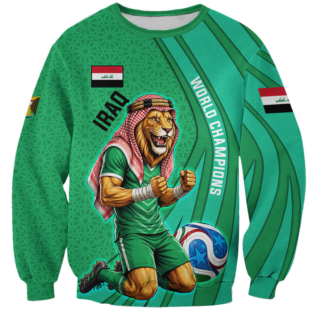 Personalized Iraq World Champions Lion Sweatshirt Funny Lion Mascot Traditional Keffiyeh