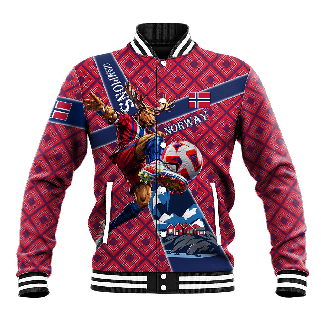 Personalized Norway Soccer Moose Champions Baseball Jacket Football Nordic Heritage Mountain Art