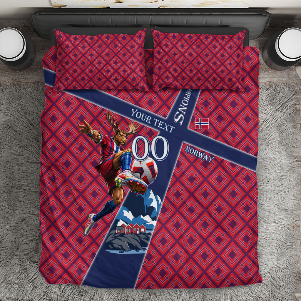 Personalized Norway Soccer Moose Champions Bedding Set Football Nordic Heritage Mountain Art