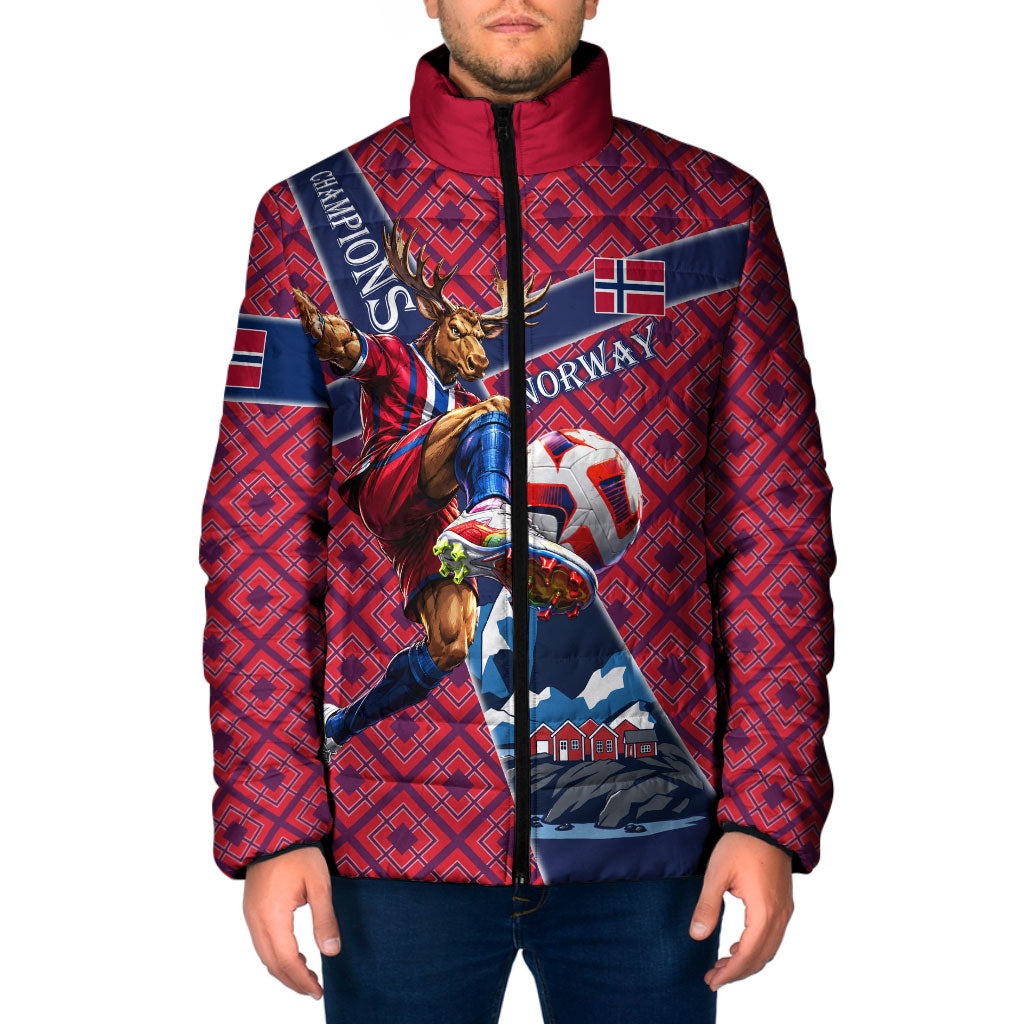 Personalized Norway Soccer Moose Champions Padded Jacket Football Nordic Heritage Mountain Art