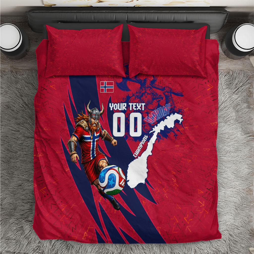 Personalized Norway Soccer Viking Champions Bedding Set Football Norse Warrior Map Nordic Cross