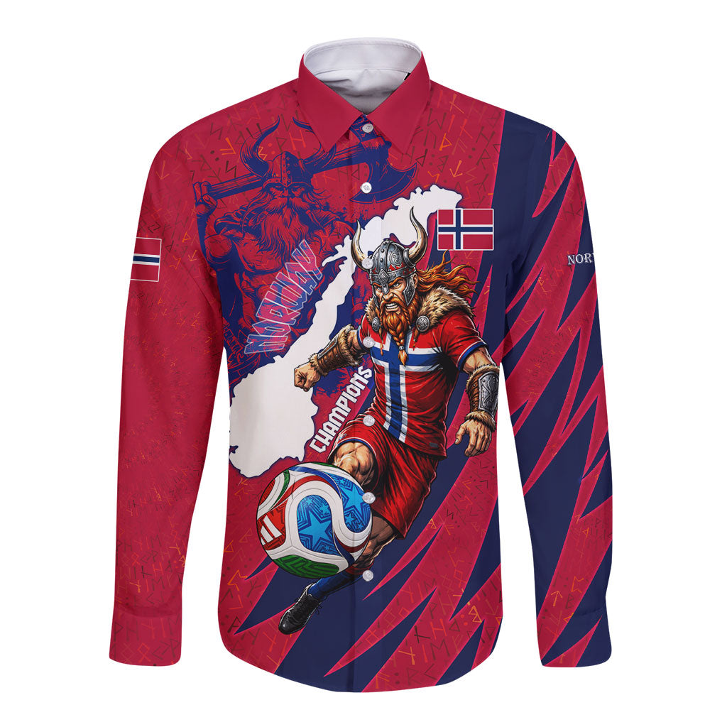 Personalized Norway Soccer Viking Champions Long Sleeve Button Shirt Football Norse Warrior Map Nordic Cross