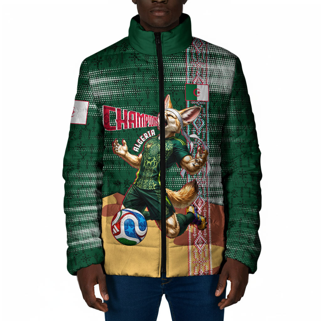Personalized Algeria Champions Football 2026 Padded Jacket Fennec Fox Victory Mascot - Traditional Berber Pattern
