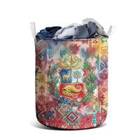 Peru National Emblem Marinera Laundry Basket Watercolor Splash Inca Pattern
