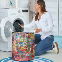 Peru National Emblem Marinera Laundry Basket Watercolor Splash Inca Pattern